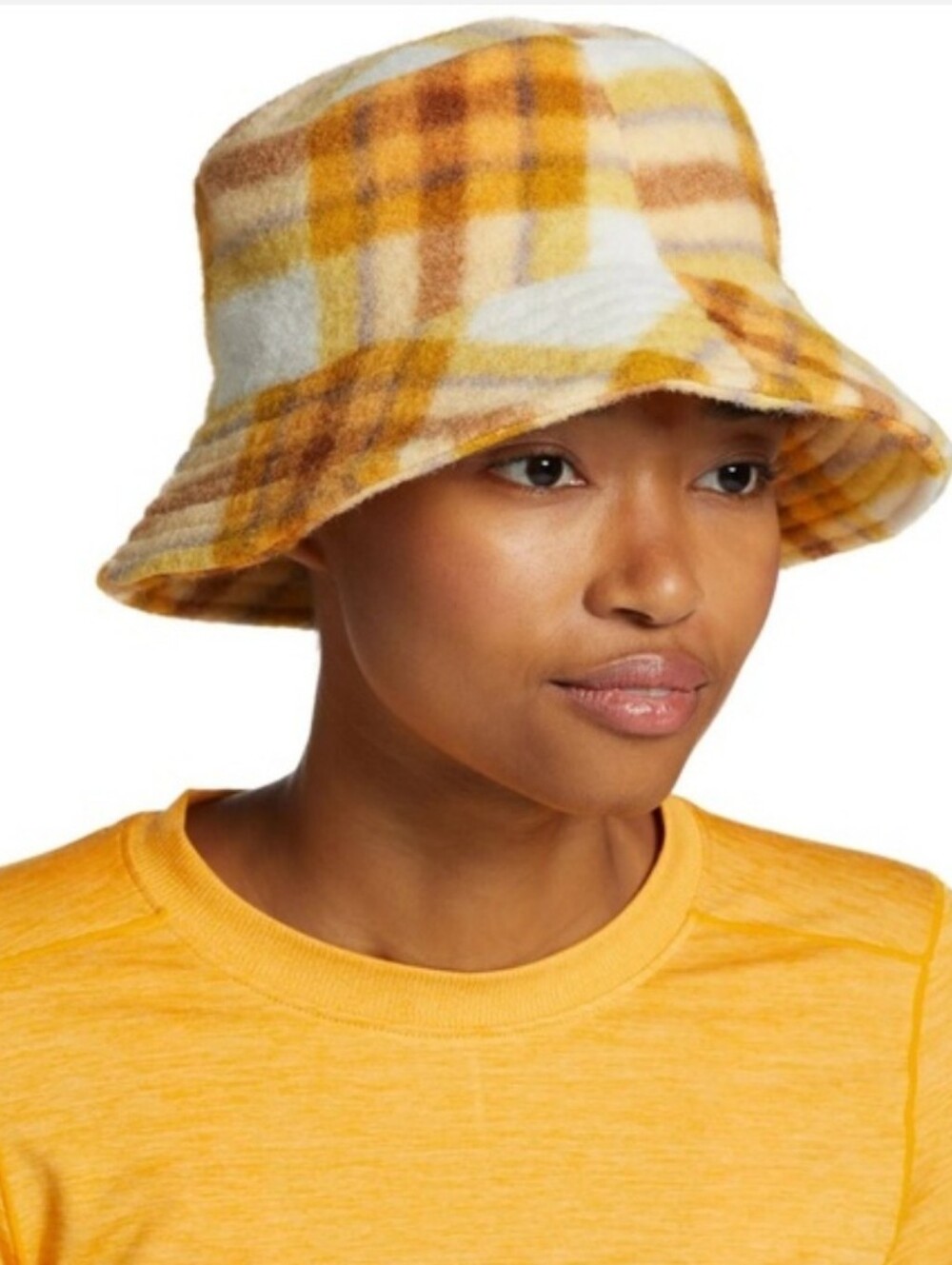 Alpine Design Women's Yellow Plaid Bucket Hat - Fall Winter Streetwear NWT